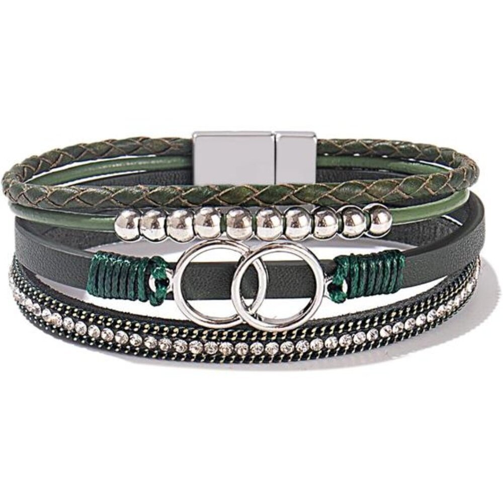 Boho Wrap Bracelets Leather Cuff Bangle Gold Beaded Bracelets Stackable